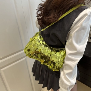 Sac à paillettes scintillantes pour femmes avec grandes paillettes vert jaune fluo