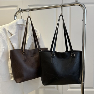 Women Large Capacity PU Leather Tote Bag Minimalist Commuting Shoulder Bag Fashion Handbag With Double Straps Solid Color