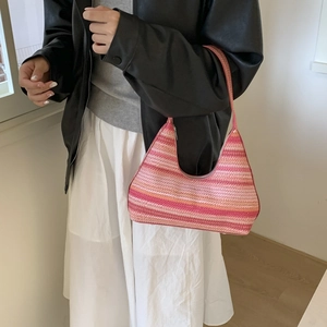 Sac à bandoulière tressé à rayures arc-en-ciel rose et orange pour l'été