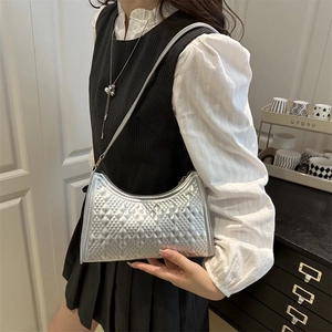 Chic silver metallic quilted underarm bag for women with a sleek minimalist design