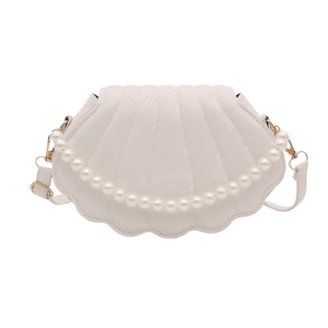 Minimalist shell-shaped crossbody bag with faux pearl handle and snake pattern texture
