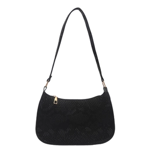 Minimalist black snakeskin texture hobo bag for women with golden hardware details