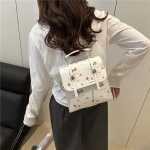 Mini sac à dos blanc pour femme avec des motifs mignons de cerises et de chiens