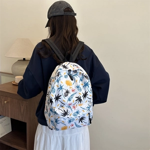 Chic women's large capacity backpack with colorful tropical palm and pineapple prints