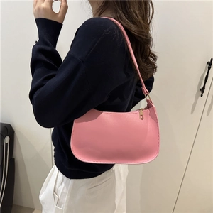 Pink crescent hobo bag for women with leather strap and gold-tone zipper detailing