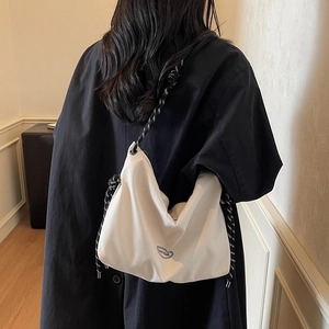 Large Japanese white crossbody cloud bag with woven rope strap for women