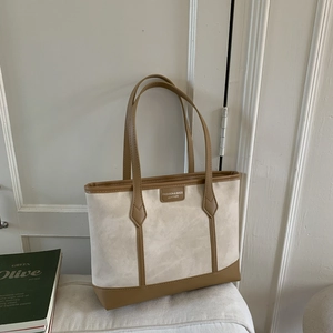 Large Capacity Tote Bag For Women Summer Retro PU Leather Patchwork Shoulder Bag Casual Daily Commuting Fashion Handbag