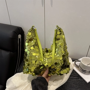 Sac à bandoulière chic à paillettes jaune-vert et bandoulière en cuir assortie