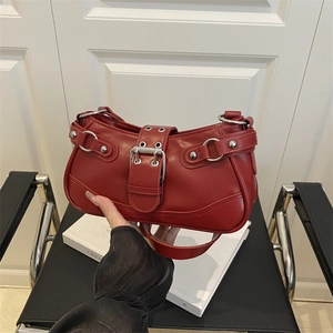 Y2K Retro PU Leder Unterarmtasche Für Damen Leopardenmuster Einfarbig Schultertasche Mit Metallschnalle Nieten Streetwear Handtasche