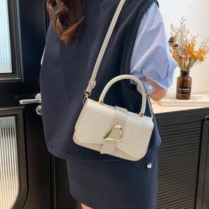 Chic silver glitter crossbody bag with gold D-buckle and adjustable shoulder strap