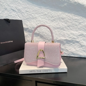 Women Fashion Glitter PU Leather Crossbody Bag Minimalist Commuter Small Square Handbag With Metal Buckle Party Shoulder Bag