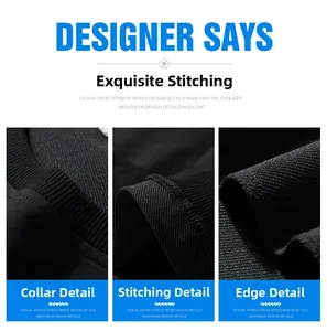 Detailed macro view of neckline stitching and high-quality seams on black sweatshirt