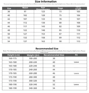 Detailed size chart for plus-size men's straight jeans ranging from size 38 to 54