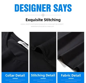 Dettaglio del girocollo a costine e delle cuciture rifinite su questa t-shirt nera