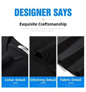 Close-up of black cotton T-shirt neckline with premium stitching and soft knit texture