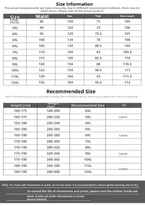 Detailed size chart for plus size men's joggers showing measurements from 2XL up to 12XL