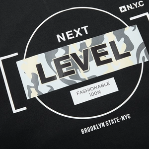 Men's oversized black sweatshirt with street style NEXT LEVEL camo print design