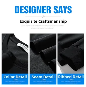 Detail view of ribbed cuffs and reinforced neckline on this black cotton sweatshirt