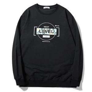 Men's black crewneck sweatshirt with 'Next Level' camo graphic and streetwear design
