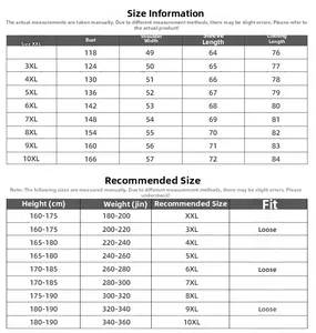 Size chart for oversize sweatshirts XXL-10XL showing chest, shoulder, and length specs