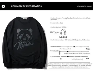 Tableau des tailles et détails du sweat-shirt oversize avec imprimé panda réfléchissant