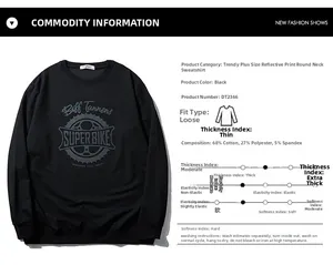 Detail showing high-quality black sweatshirt fabric composition and reflective logo print