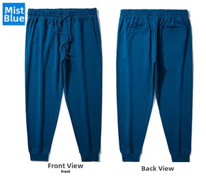 Front and back detail of fog blue men's joggers with drawstring waist and ribbed cuffs