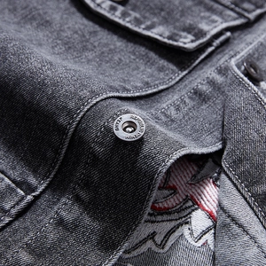 Sleeveless denim jacket for men with heavy embroidery and vintage metal buttons