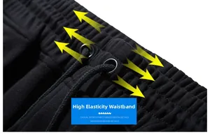 Close-up of elastic waistband with drawstring on black casual sports trousers