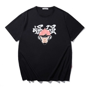 Men's oversized black cotton T-shirt featuring cartoon Monkey King print design