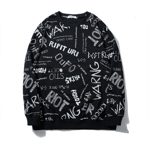 Men Plus Size Streetwear Graffiti Printed Sweatshirt Crewneck Long Sleeve Loose Fit Cotton Blend Casual Pullover Top