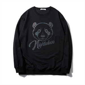 Sweatshirt Homme Grande Taille Imprimé Panda Réfléchissant Col Rond Manches Longues Pull Large Mode Décontracté Sport