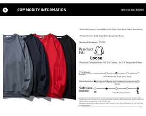 Detail chart of oversized cotton crewneck sweatshirt showing fabric composition and colors