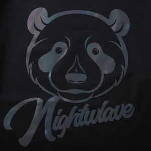 Sweat à capuche noir oversize avec imprimé panda réfléchissant et texte Nightwave