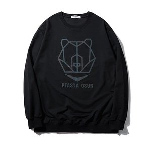 Men's Oversized Sweatshirt Geometric Bear Reflective Print Crew Neck Pullover Loose Fit Long Sleeve Cotton Blend Top
