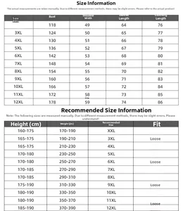 Size chart for men's plus size sweatshirt from XXL up to 12XL with measurements