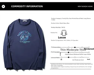 Detail of long-sleeve cotton T-shirt with navy blue fabric and graphic letter print
