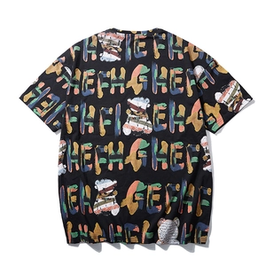 T-shirt noir oversize avec motif d'ours graffiti et imprimés de lettres colorées