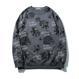 Men's Plus Size Crew Neck Sweatshirt Cotton Blend Cartoon Bear Print Long Sleeve Streetwear Casual Loose Autumn Pullover