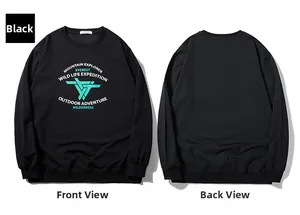 Vorder- und Rückansicht des schwarzen Oversized-Sweatshirts mit Berg-Explorer-Grafik