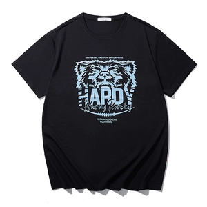 Men's oversized black cotton T-shirt with blue bear print and Hardy lettering