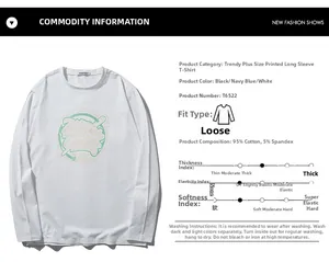 Vue détaillée du T-shirt à manches longues en coton montrant les spécifications et le tissu