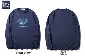 Flat lay of navy long sleeve tee showing front and back with vintage graphic print