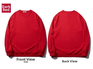 Flat lay of maroon crewneck sweatshirt showing front and back views with ribbed cuffs