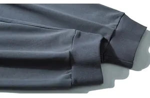 Macro shot of dark blue ribbed cuffs with precise stitching and textured knit fabric