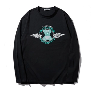 Men's Plus Size Cotton Long Sleeve T-Shirt Bear Wing Printed Round Neck Loose Pullover Streetwear Autumn Top Big Size Tee