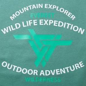 Loose fit plus size teal green hoodie featuring white mountain explorer graphic prints