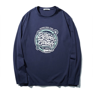 T-Shirt à Manches Longues Grandes Tailles pour Hommes en Coton Imprimé Lettres Rétro Col Rond Large Décontracté Top Streetwear
