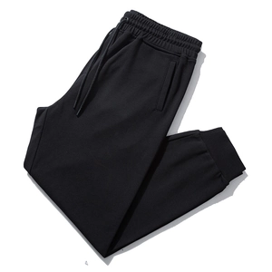 Men's minimalist black jogger sweatpants with elastic drawstring waist and ribbed cuffs