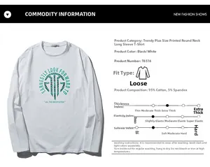 Détails du t-shirt à manches longues montrant le tissu 95% coton et la coupe ample